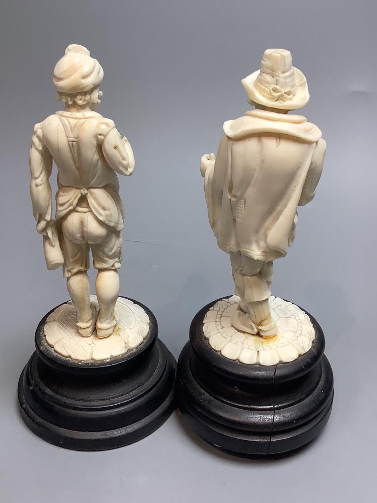 A pair of South German ivory figures, 20th century, tallest 18cm